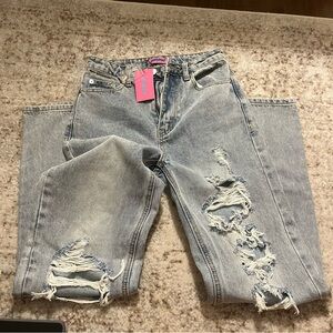 Edikted Blue Jeans with Distressed Details
